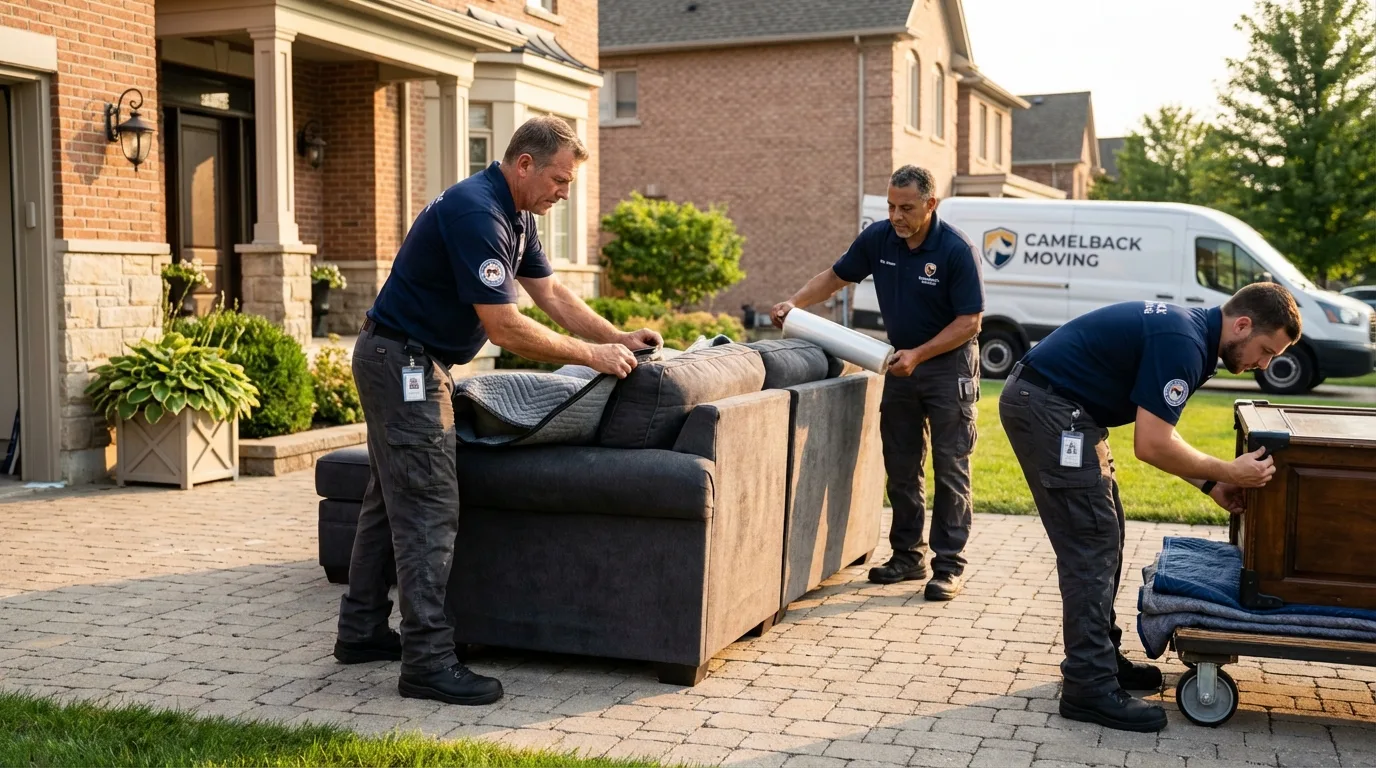 Large estate moving crew wrapping furniture in Novi, MI